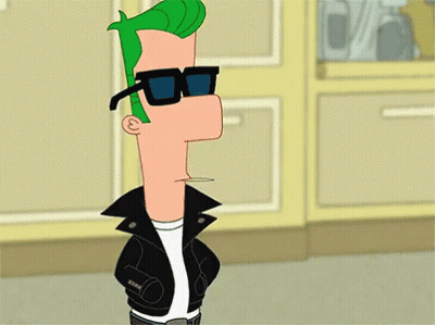 Green-Haired Cartoon In Black Jacket And Sunglasses GIF