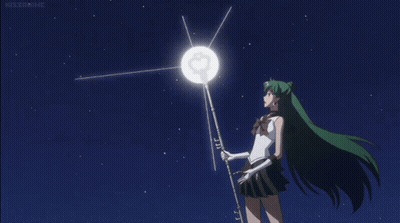 Green Haired Girl Next To White Heart Ball In Sky GIF