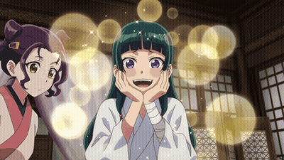 Green-Haired Girl Smiling Hands On Face GIF