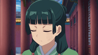 Green Haired Girl Standing Before Columns GIF