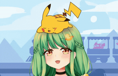 Green-Haired Girl With Yellow Pikachu On Head GIF