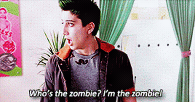 Green-Haired Mustache Boy Who's The Zombie I'm The Zombie GIF