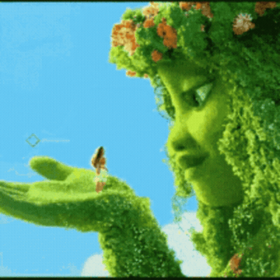 Green-Haired Woman Statue With Butterfly GIF