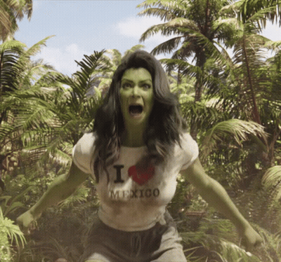 Green-Haired Woman Wearing I Heart Mexico Shirt GIF
