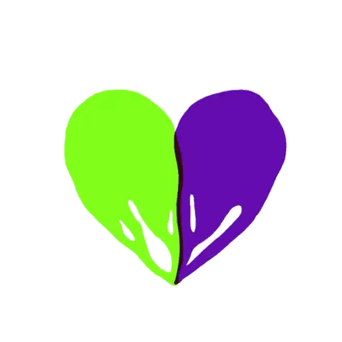 Green Heart And Purple Heart Separated Sticker