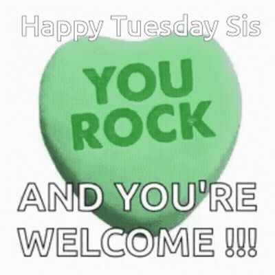 Green Heart Candy Saying You Rock And You're Welcome GIF