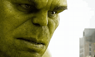 Green Hulk Close Up With Serious Expression GIF