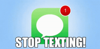 Green Icon With Speech Bubble Saying Stop Texting GIF