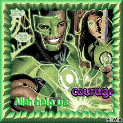 Green Lantern And Woman Saying Allah Help Us Courage GIF