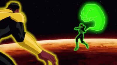 Green Lantern And Yellow Lantern Fighting GIF