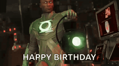 Green Lantern Costumed Man Holding Lantern Says Happy Birthday GIF