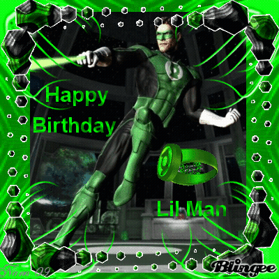 Green Lantern Holding Bat Saying Happy Birthday Lil Man GIF