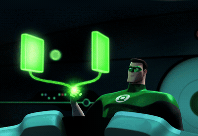 Green Lantern Sitting In Chair Holding Glowing Object GIF