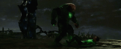 Green Lantern Standing Next To Man In Green Suit GIF
