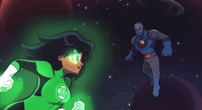 Green Lantern Standing Next To Superhero GIF
