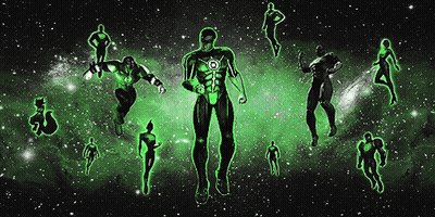 Green Lanterns Silhouetted Against Black GIF