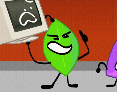 Green Leaf With Arms Next to Sad Computer Monitor