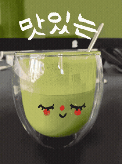 Green Liquid Cup With Face And Spoon GIF
