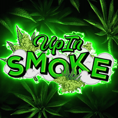 Green Logo Saying Up In Smoke On Black GIF