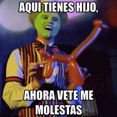 Green Mask Man Holding Balloons Saying Aqui Tienes Hijo GIF