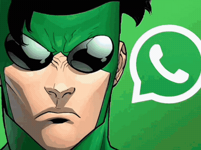 Green Masked Comic Character In Sunglasses Next To WhatsApp Logo GIF