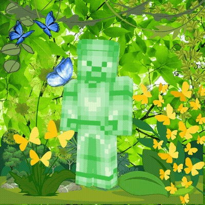 Green Minecraft Character Surrounded By Butterflies GIF
