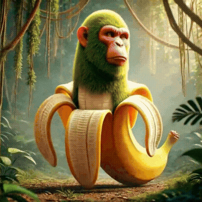 Green Monkey With Banana on Head