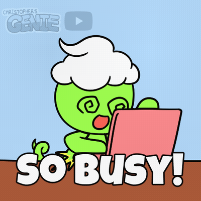 Green Monster At Pink Laptop Saying So Busy GIF