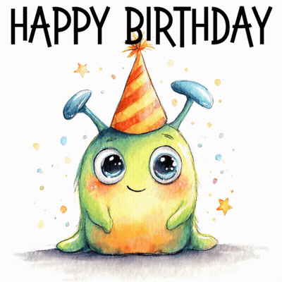Green Monster In Party Hat Saying Happy Birthday GIF