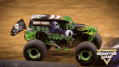 Green Monster Jam Truck Driving On Dirt Track GIF