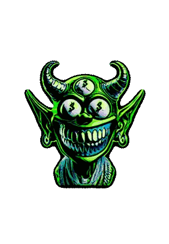 Green Monster With Horns And Three Eyes Sticker