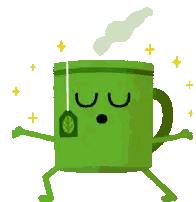 Green Mug Holding Tea Bag With Leaf Sticker