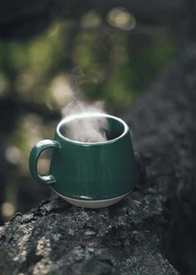 Green Mug With Steam On A Rock GIF