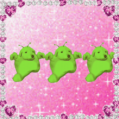 Green Object Surrounded By Pink Hearts And Glitter GIF