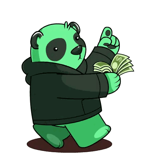 Green Panda Holding Money Sticker