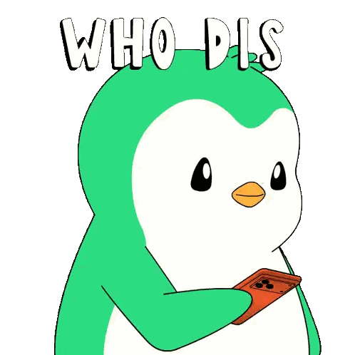 Green Penguin Holding Cell Phone Saying Who Dis Sticker