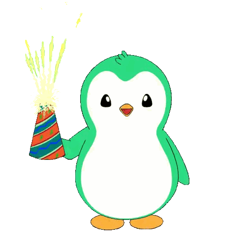 Green Penguin Holding Party Hat And Fireworks Sticker