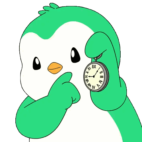 Green Penguin Holding Roman Watch Sticker