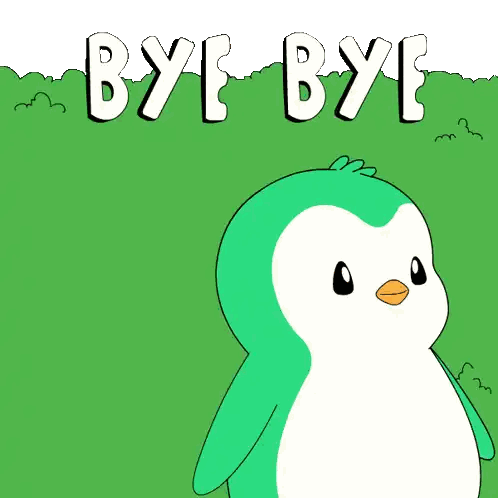Green Penguin In Field With Bye Bye Sticker