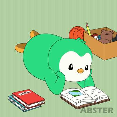 Green Penguin Reading Book GIF