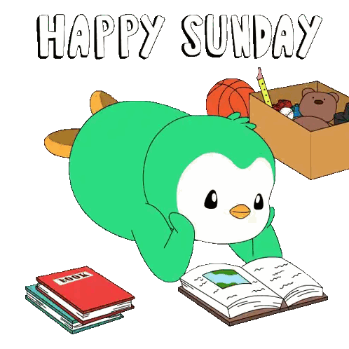 Green Penguin Reading Book Happy Sunday Sticker