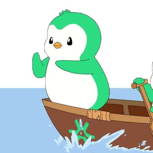 Green Penguin Sitting In Boat Sticker