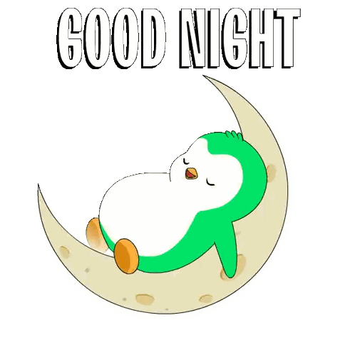 Green Penguin Sleeping On Moon Sticker