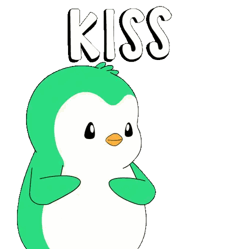 Green Penguin With Heart And Kiss Sticker