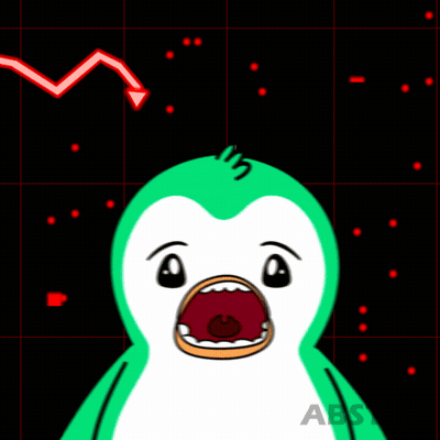 Green Penguin With Red Arrow Pointing Down GIF