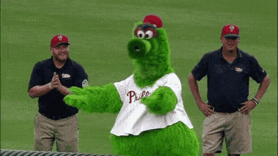Green Phillies Mascot On Field GIF