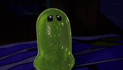 Green Pickle Sad Face On Blue Blanket GIF