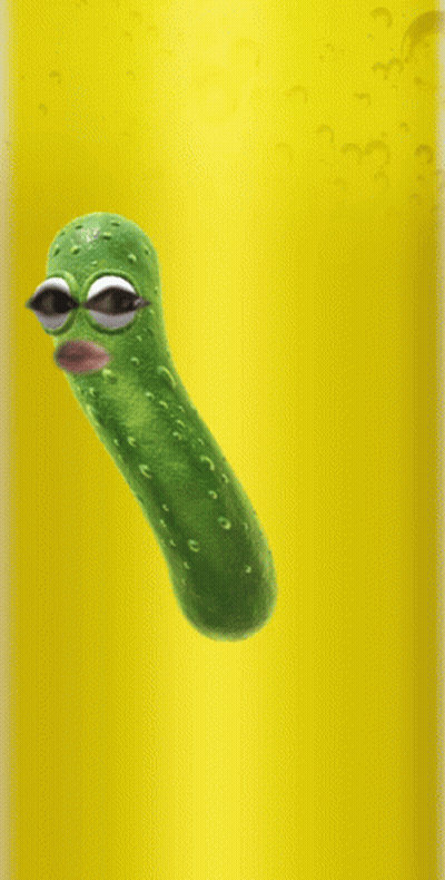 Green Pickle With Big Eyes And Pink Mouth GIF