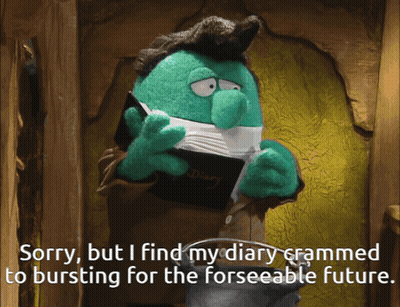 Green Puppet Sorry Diary Cramped GIF