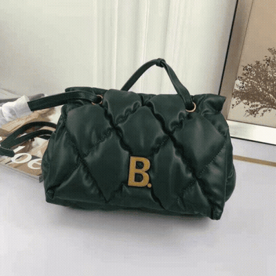 Green Quilted Purse With Gold Letter B GIF